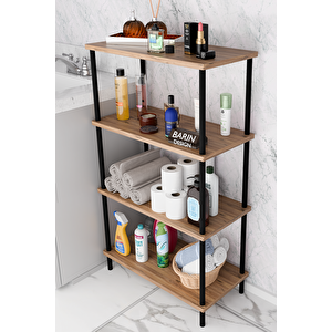 Çevir Kur Kolay Kurulum 4 Katlı Banyo Rafı | Metal Gövdeli Çok Amaçlı Organizer Stand Banyo Dolabı Atlantik Çam