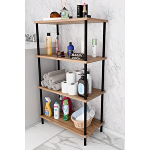 Çevir Kur Kolay Kurulum 4 Katlı Banyo Rafı | Metal Gövdeli Çok Amaçlı Organizer Stand Banyo Dolabı Atlantik Çam