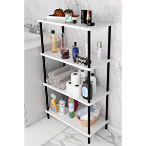 Çevir Kur Kolay Kurulum 4 Katlı Banyo Rafı | Metal Gövdeli Çok Amaçlı Organizer Stand Banyo Dolabı Beyaz