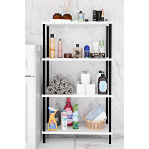 Çevir Kur Kolay Kurulum 4 Katlı Banyo Rafı | Metal Gövdeli Çok Amaçlı Organizer Stand Banyo Dolabı Beyaz