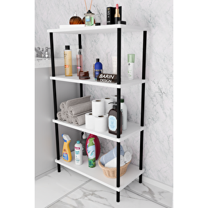 Çevir Kur Kolay Kurulum 4 Katlı Banyo Rafı | Metal Gövdeli Çok Amaçlı Organizer Stand Banyo Dolabı Beyaz