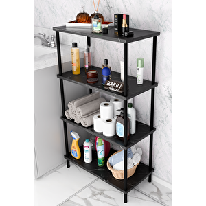 Çevir Kur Kolay Kurulum 4 Katlı Banyo Rafı | Metal Gövdeli Çok Amaçlı Organizer Stand Banyo Dolabı Siyah Mermer