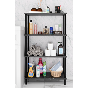 Çevir Kur Kolay Kurulum 4 Katlı Banyo Rafı | Metal Gövdeli Çok Amaçlı Organizer Stand Banyo Dolabı Siyah Mermer