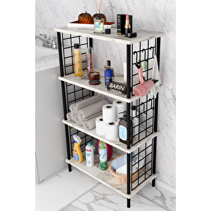 Çevir Kur Kolay Kurulum 4 Katlı Banyo Rafı | Metal Telli Çok Amaçlı Organizer Dolap Stand Raf Beyaz Mermer
