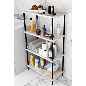 Çevir Kur Kolay Kurulum 4 Katlı Banyo Rafı | Metal Gövdeli Çok Amaçlı Organizer Stand Banyo Dolabı Beyaz Mermer