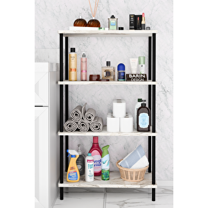 Çevir Kur Kolay Kurulum 4 Katlı Banyo Rafı | Metal Gövdeli Çok Amaçlı Organizer Stand Banyo Dolabı Beyaz Mermer