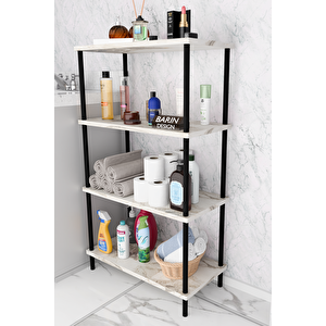 Çevir Kur Kolay Kurulum 4 Katlı Banyo Rafı | Metal Gövdeli Çok Amaçlı Organizer Stand Banyo Dolabı Beyaz Mermer