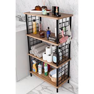Çevir Kur Kolay Kurulum 4 Katlı Banyo Rafı | Metal Telli Çok Amaçlı Organizer Dolap Stand Raf Atlantik Çam