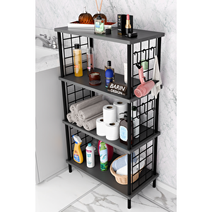 Çevir Kur Kolay Kurulum 4 Katlı Banyo Rafı | Metal Telli Çok Amaçlı Organizer Dolap Stand Raf Antrasit