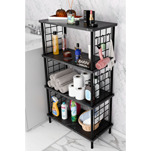 Çevir Kur Kolay Kurulum 4 Katlı Banyo Rafı | Metal Telli Çok Amaçlı Organizer Dolap Stand Raf Siyah Mermer