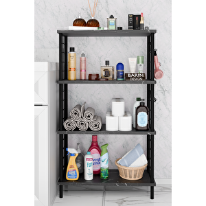 Çevir Kur Kolay Kurulum 4 Katlı Banyo Rafı | Metal Telli Çok Amaçlı Organizer Dolap Stand Raf Siyah Mermer