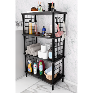 Çevir Kur Kolay Kurulum 4 Katlı Banyo Rafı | Metal Telli Çok Amaçlı Organizer Dolap Stand Raf Siyah Mermer
