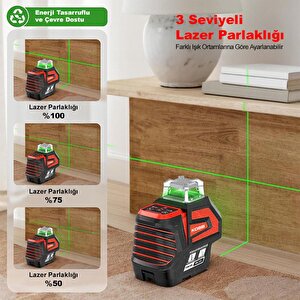 Kobb Kbl32gtp Profesyonel Li-ion Yatay 360° Ve Dikey Otomatik Hizalamalı Yeşil Nokta Şakül Ve Çapraz Çizgi Lazer+tripod