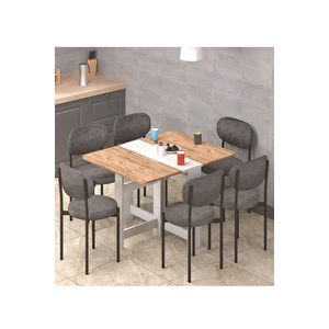 90×110cm Atlantik Çam Pratik Katlanır Oval Köşeli Mutfak Yemek Çalışma Masası 6 Kişilik %100 Mdf