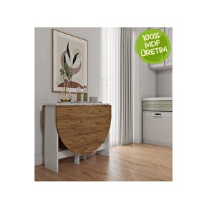 145x90cm Atlantik Çam Pratik Katlanır Açılır Kapanır Yuvarlak Mutfak Yemek Çalışma Masası %100 Mdf
