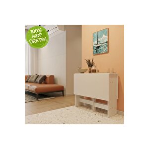 90×110cm Beyaz Pratik Katlanır Mutfak Yemek Çalışma Masası 6 Kişilik %100 Mdf