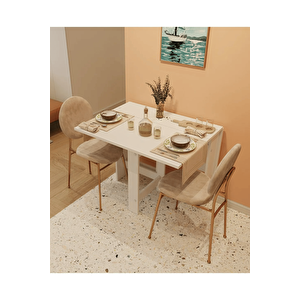 90×110cm Beyaz Pratik Katlanır Mutfak Yemek Çalışma Masası 6 Kişilik %100 Mdf