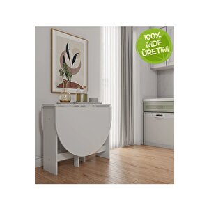 145x90cm Beyaz Pratik Katlanır Açılır Kapanır Yuvarlak Mutfak Yemek Çalışma Masası %100 Mdf
