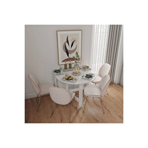145x90cm Beyaz Pratik Katlanır Açılır Kapanır Yuvarlak Mutfak Yemek Çalışma Masası %100 Mdf
