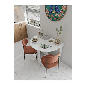 Reyo Beyaz 90×110cm Pratik Katlanır Açılır Kapanır Yuvarlak Mutfak Yemek Çalışma Masası 6 Kişilik %100 Mdf