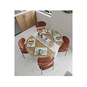 Atlantik Çam 90×110cm Pratik Katlanır Açılır Kapanır Yuvarlak Mutfak Yemek Çalışma Masası 6 Kişilik %100 Mdf