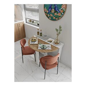 Atlantik Çam 90×110cm Pratik Katlanır Açılır Kapanır Yuvarlak Mutfak Yemek Çalışma Masası 6 Kişilik %100 Mdf