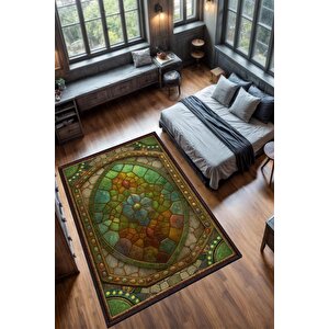 Ammolite Taşı Halısı Yeşil Renk Enerji Taşı Figürlü Halı Spiritüel Temalı Modern Halı 120x180 cm