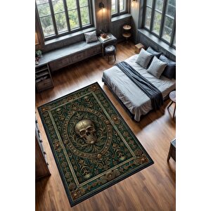 Gotik Cadı Ormanı Temalı Halı Koyu Renkli Retro Oturma Odası Halısı Kuru Kafalı Halı 160x240 cm