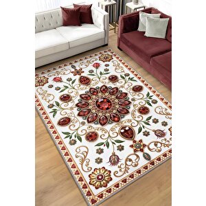 Lal Taşı Halısı Kırmızı Renkli Enerji Taşı Figürlü Halı Spiritüel Temalı Modern Halı 160x240 cm