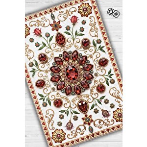 Lal Taşı Halısı Kırmızı Renkli Enerji Taşı Figürlü Halı Spiritüel Temalı Modern Halı 80x120 cm