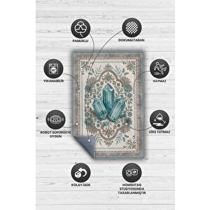Homshtag Akuamarin Taşı Halısı Krem Mavi Aura Renkli Enerji Taşı Figürlü Halı Spiritüel Temalı Modern Halı
