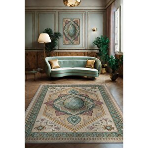 Labradorit Taşı Halısı Yeşil Renkli Enerji Taşı Figürlü Halı Spiritüel Temalı Modern Halı 120x180 cm