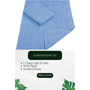2 Li Ayak İzli Banyo Ayak Havlusu %100 Pamuklu Renkli 50x70 Cm Menom Mavi Mavi
