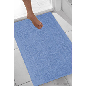 2 Li Ayak İzli Banyo Ayak Havlusu %100 Pamuklu Renkli 50x70 Cm Menom Mavi Mavi