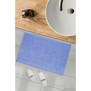 2 Li Ayak İzli Banyo Ayak Havlusu %100 Pamuklu Renkli 50x70 Cm Menom Mavi Mavi