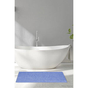 2 Li Ayak İzli Banyo Ayak Havlusu %100 Pamuklu Renkli 50x70 Cm Menom Mavi