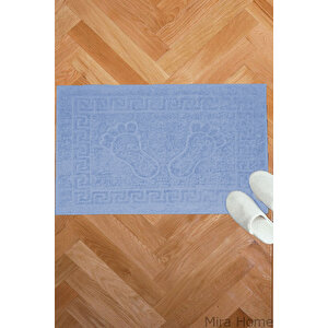 2 Li Ayak İzli Banyo Ayak Havlusu %100 Pamuklu Renkli 50x70 Cm Menom Mavi