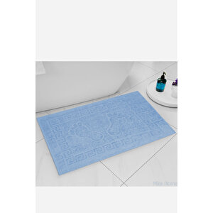 2 Li Ayak İzli Banyo Ayak Havlusu %100 Pamuklu Renkli 50x70 Cm Menom Mavi