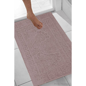 2 Li Ayak İzli Banyo Ayak Havlusu %100 Pamuklu Renkli 50x70 Cm Menom Mürdüm Mürdüm