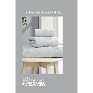 3 Parça Ekonomik Banyo Havlu Seti Pamuklu Ezgi Açık Gri Açık Gri