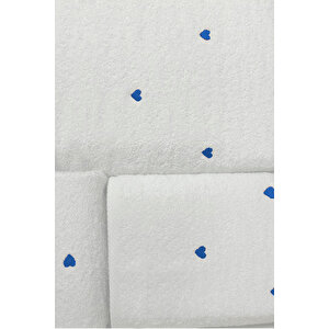 3 Parça Kalp Nakışlı Banyo Havlusu Takımı %100 Pamuklu Lovely Set Mavi Mavi