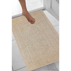 2 Li Ayak İzli Banyo Ayak Havlusu %100 Pamuklu Renkli 50x70 Cm Menom Kahve Kahve