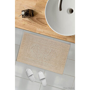 2 Li Ayak İzli Banyo Ayak Havlusu %100 Pamuklu Renkli 50x70 Cm Menom Kahve Kahve