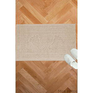 2 Li Ayak İzli Banyo Ayak Havlusu %100 Pamuklu Renkli 50x70 Cm Menom Kahve