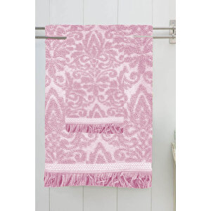 Saçaklı Lüks Banyo Havlu Takımı %100 Pamuk Lalezar Pembe Pembe