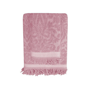 Saçaklı Lüks Banyo Havlu Takımı %100 Pamuk Lalezar Pembe Pembe