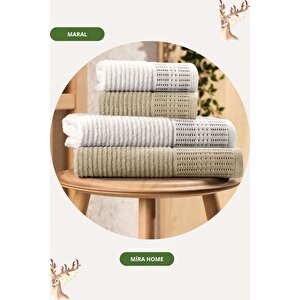 4 Parça Maral Battal %100 Pamuklu Banyo Havlu Takımı 90x160 Cm Bej Bej