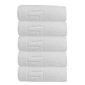 5 Li Otel Ayak Havlusu Bukle Ayak İzli 50x70 Cm Beyaz 20/2 Ring 250 Gr