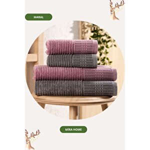 4 Parça Maral Battal %100 Pamuklu Banyo Havlu Takımı 90x160 Cm Antrasit Antrasit