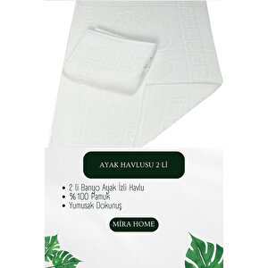 2 Li Ayak İzli Banyo Ayak Havlusu %100 Pamuklu Renkli 50x70 Cm Menom Beyaz Beyaz